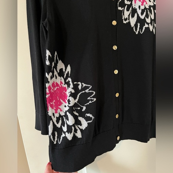 Jones New York Collection Black Long Sleeve Lightweight Floral Sweater Size L - Picture 6 of 13